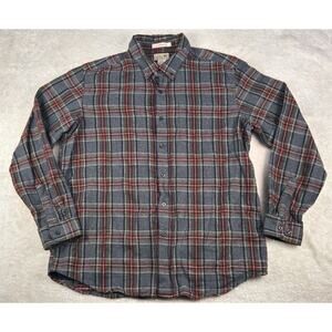 L.L. Bean Scotch Plaid Tartan Shirt Mens size L Gray Red flannal Traditional Fit